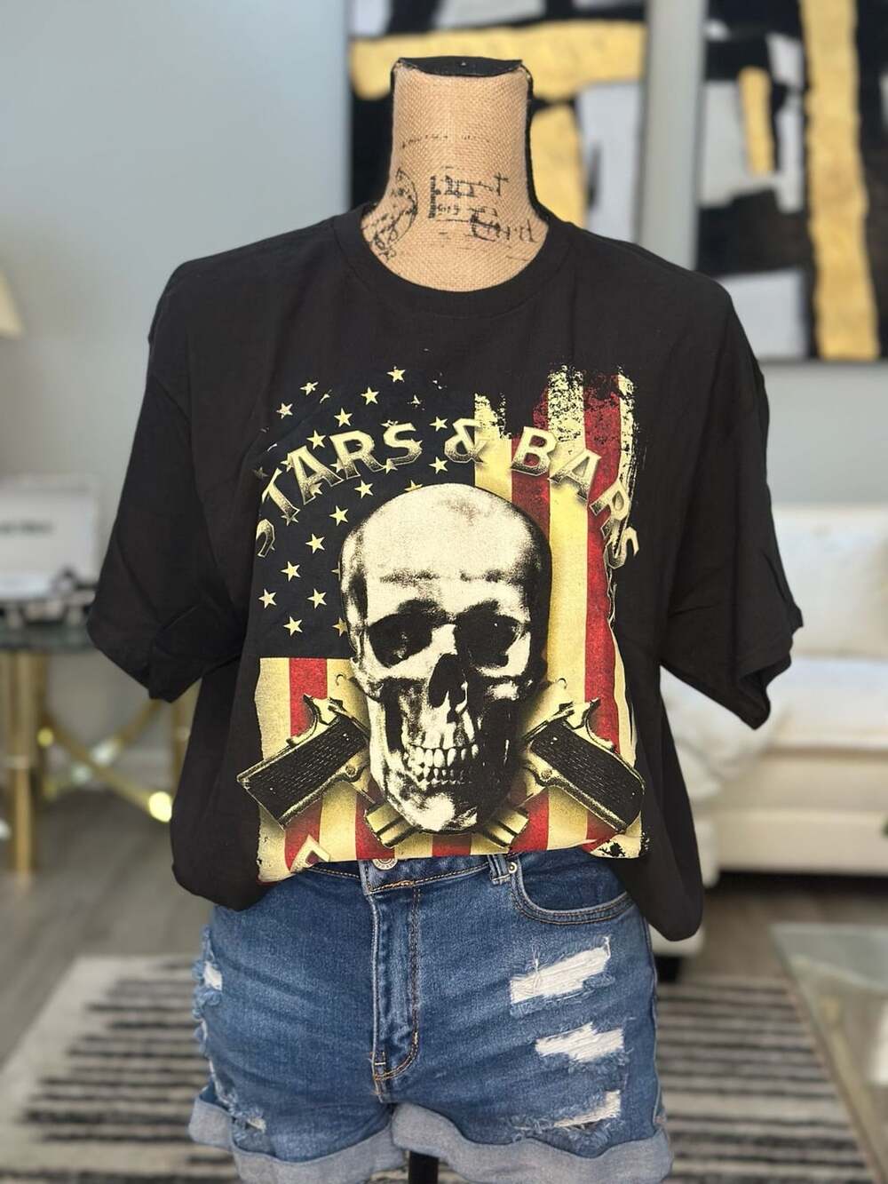 Delta Pro Weight Stars & Bars Forever Skull Graphic T-Shirt Size L Black